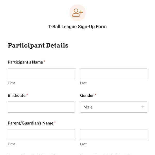 T-Ball League Sign-Up Form Template