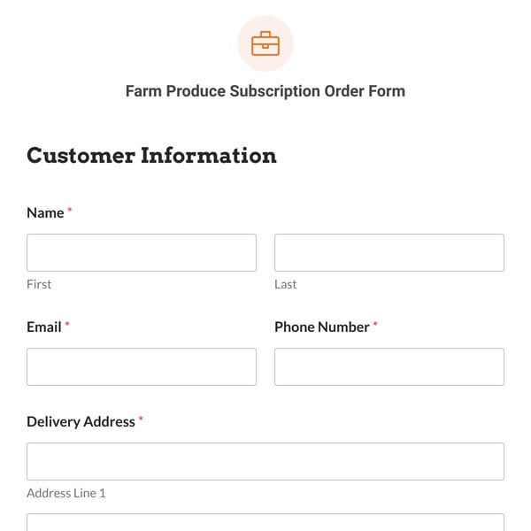 Farm Produce Subscription Order Form Template