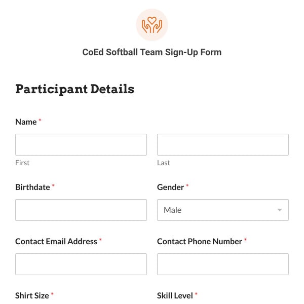 CoEd Softball Team Sign-Up Form Template
