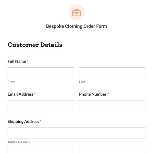 Bespoke Clothing Order Form Template