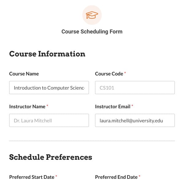 Course Scheduling Form Template