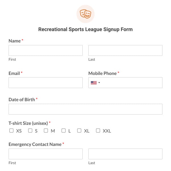Recreational Sports League Signup Form Template