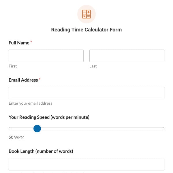 Reading Time Calculator Form Template