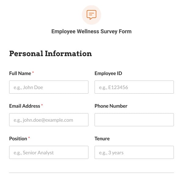Employee Wellness Survey Form Template