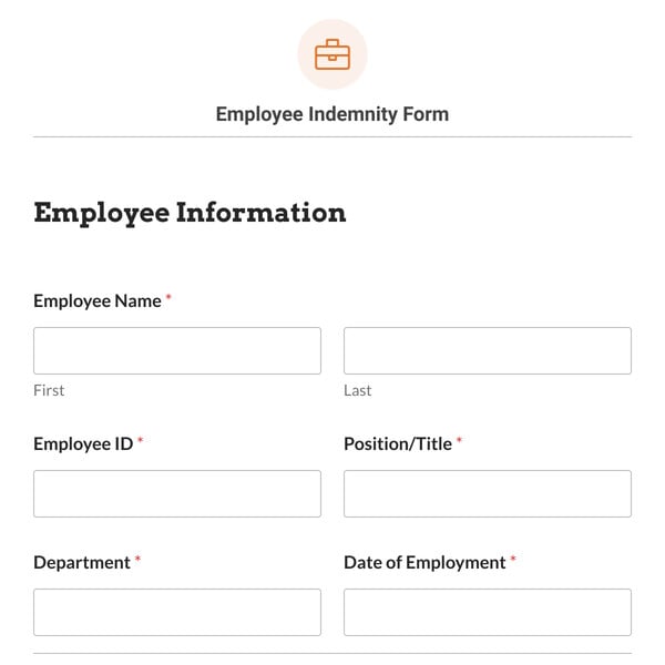 Employee Indemnity Form Template