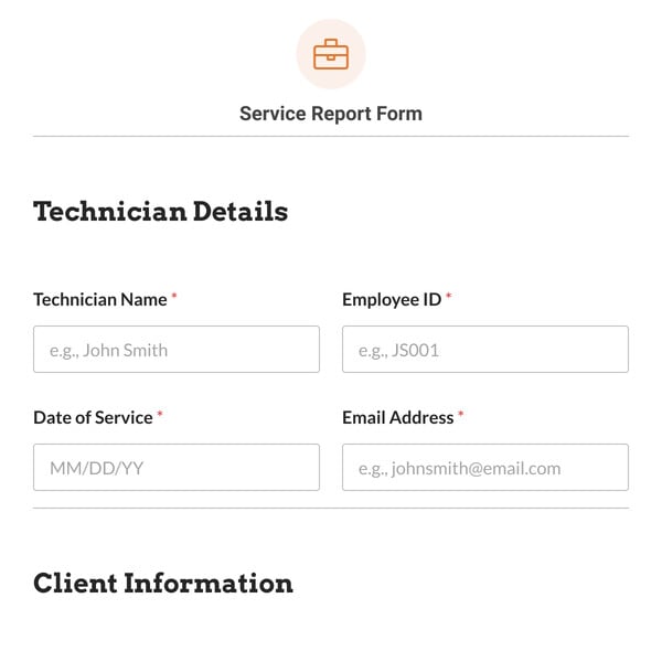Service Report Form Template