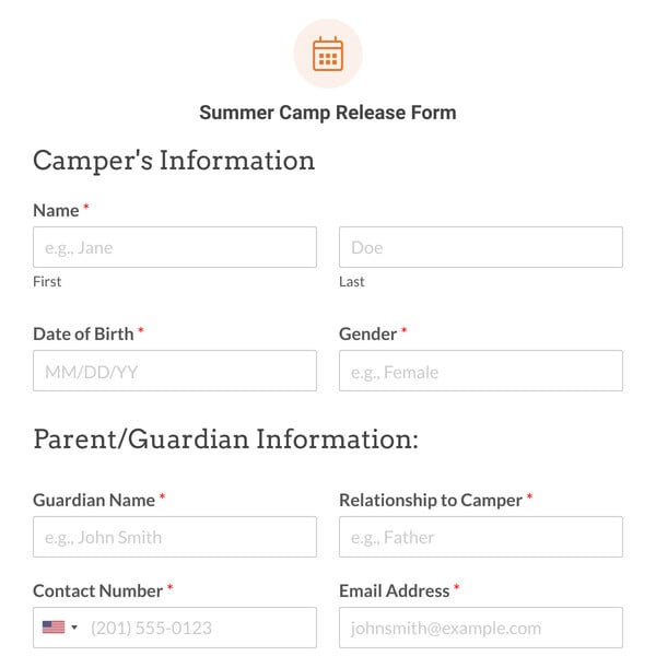 Summer Camp Release Form Template