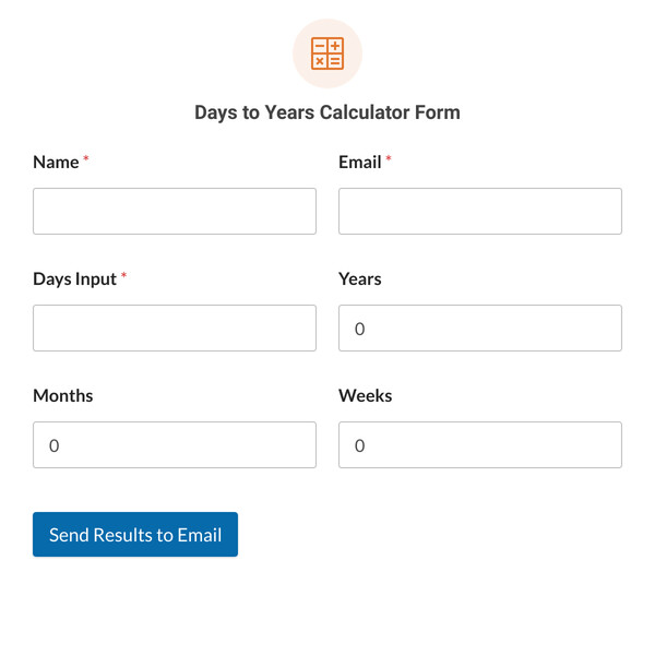 Days to Years Calculator Form Template
