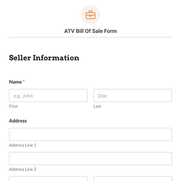 ATV Bill Of Sale Form Template