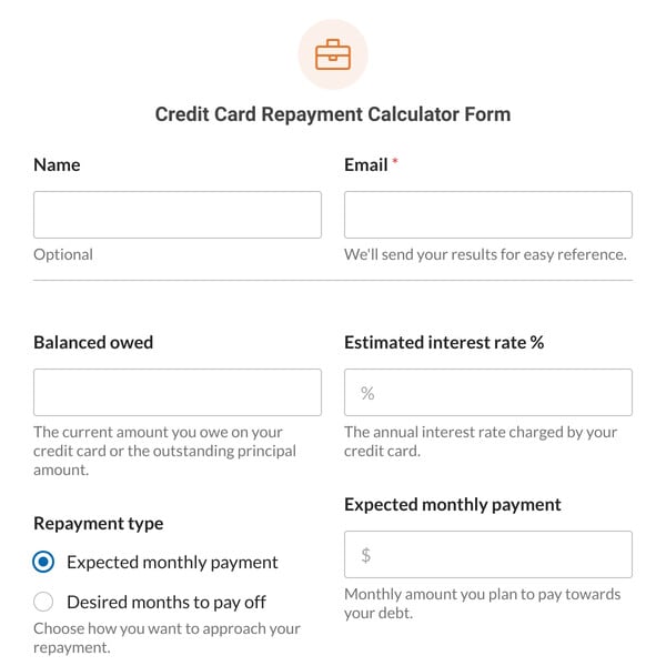 Credit Card Repayment Calculator Form Template