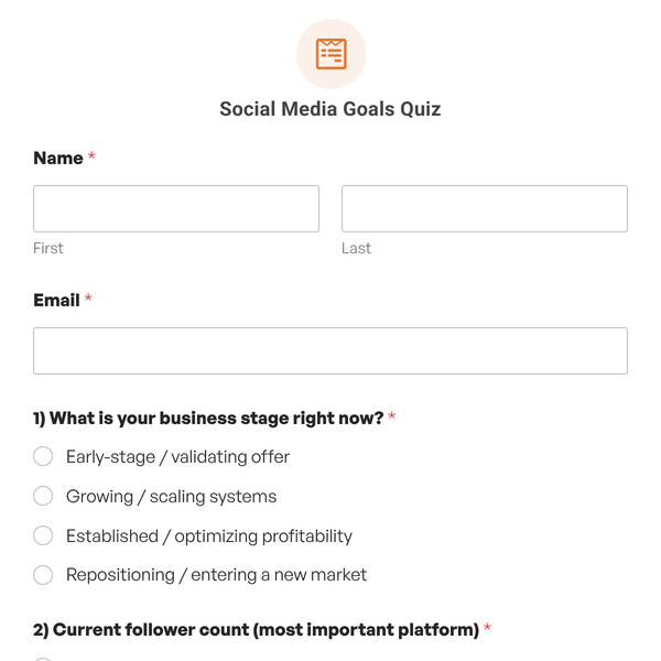 Social Media Goals Quiz Template