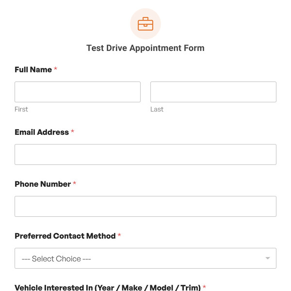 Test Drive Appointment Form Template