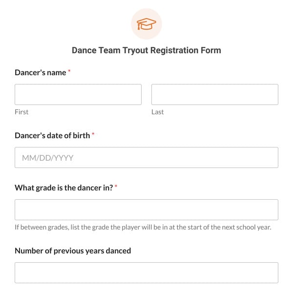 Dance Team Tryout Registration Form Template