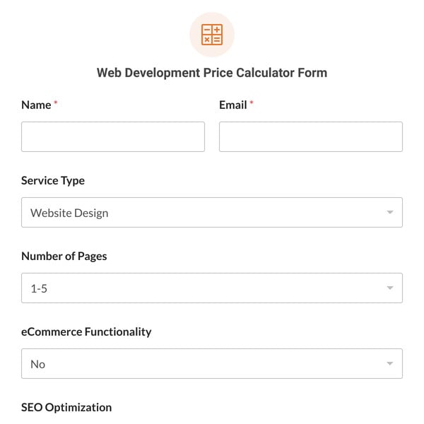 Web Development Price Calculator Form Template