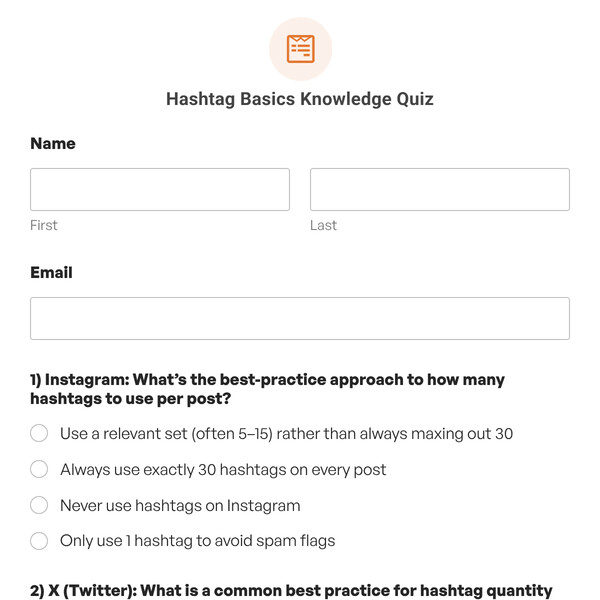 Hashtag Basics Knowledge Quiz Template