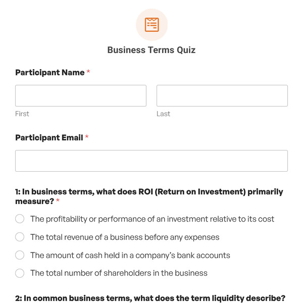 Business Terms Quiz Template