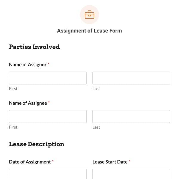 Assignment of Lease Form Template