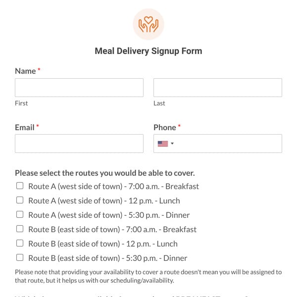 Meal Delivery Signup Form Template