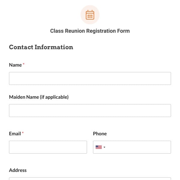 Class Reunion Registration Form Template