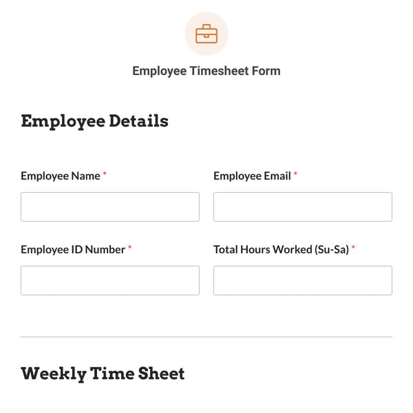 Employee Timesheet Form Template