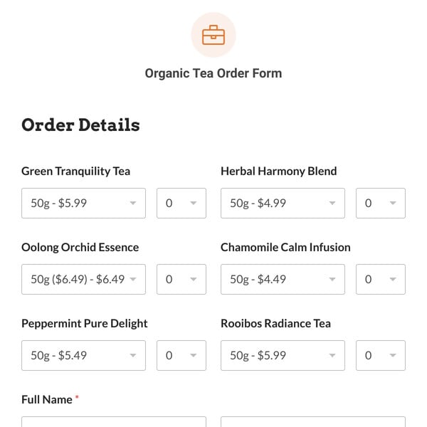 Organic Tea Order Form Template