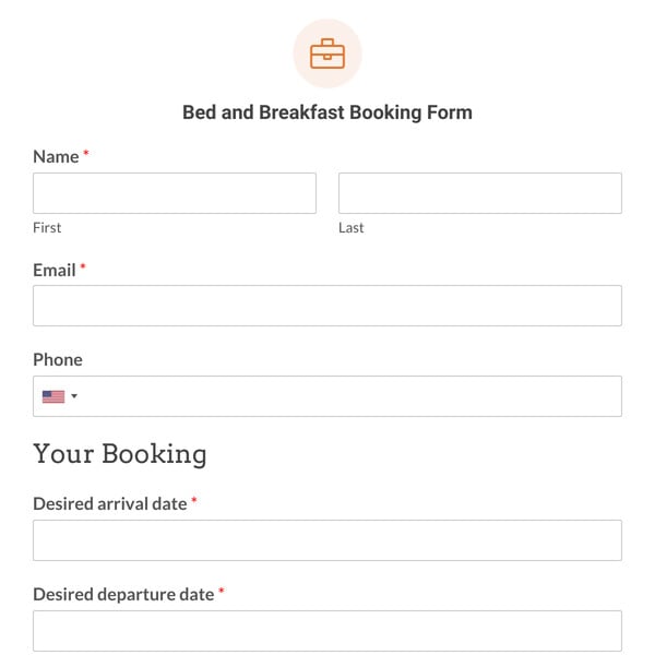 Bed and Breakfast Booking Form Template