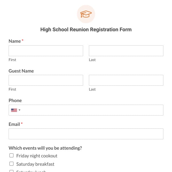 High School Reunion Registration Form Template