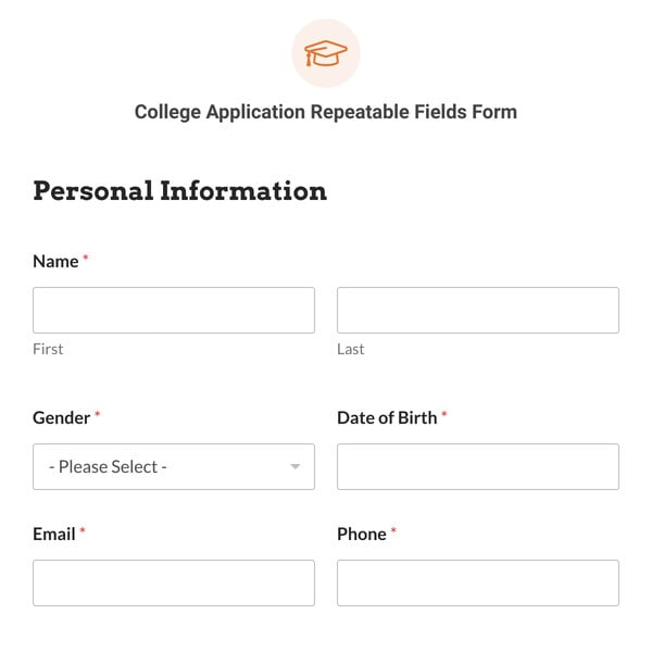 College Application Repeatable Fields Form Template