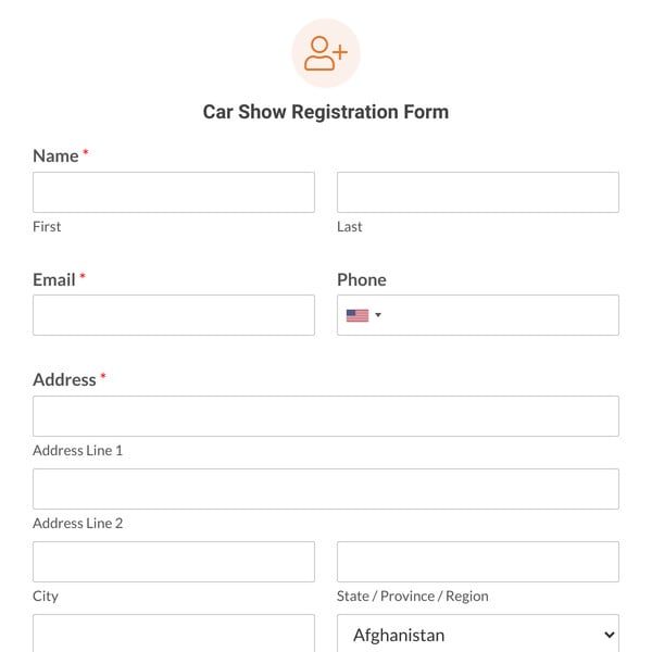 Car Show Registration Form Template