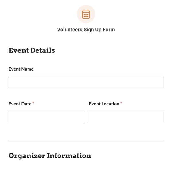 Volunteers Sign Up Form Template