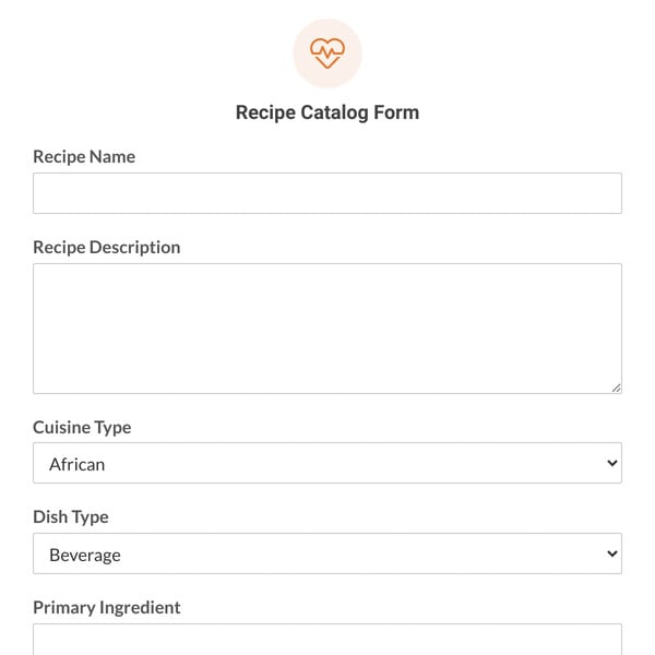 Recipe Catalog Form Template