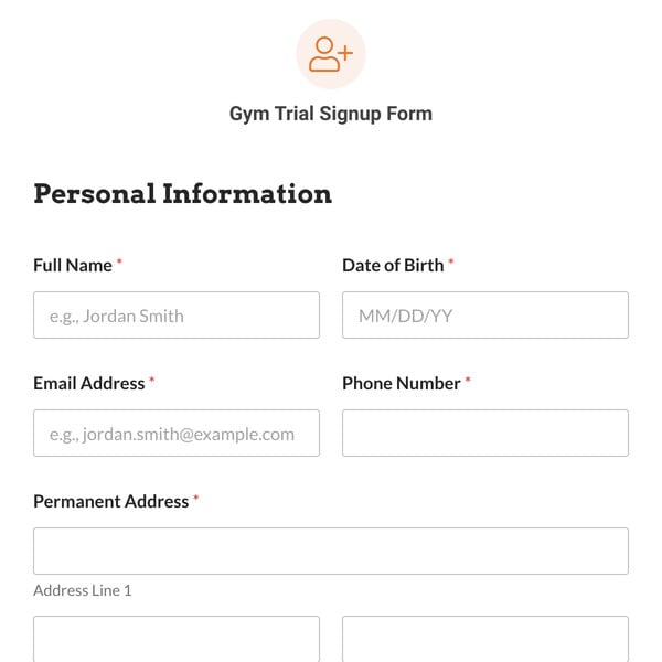 Gym Trial Signup Form Template