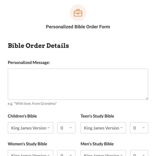 Personalized Bible Order Form Template