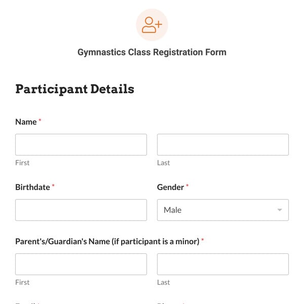 Gymnastics Class Registration Form Template