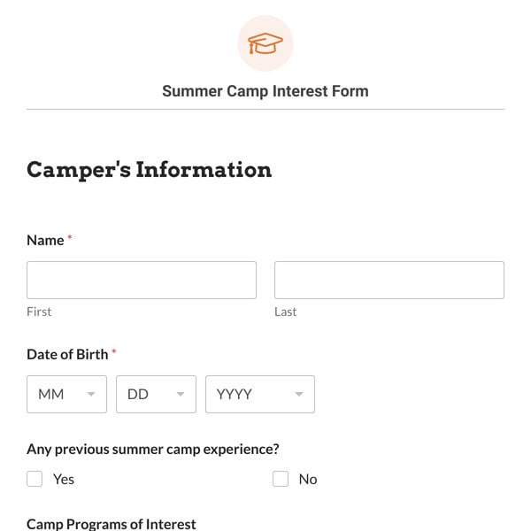 Summer Camp Interest Form Template
