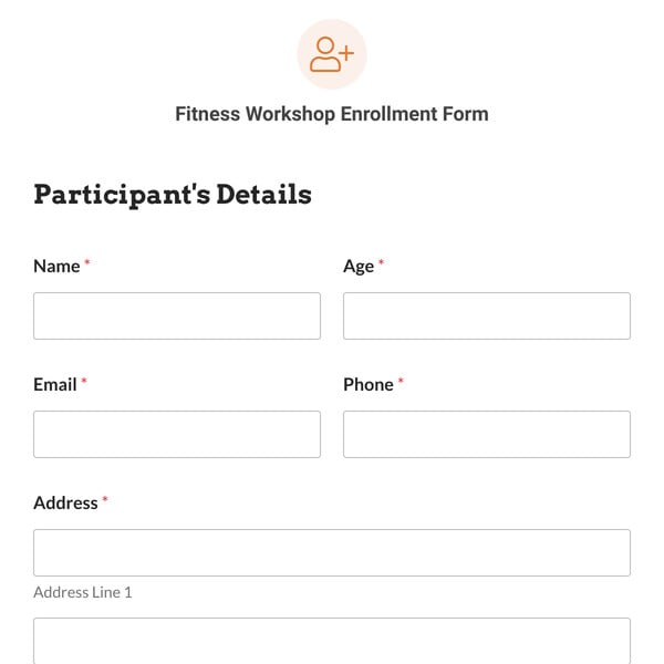 Fitness Workshop Enrollment Form Template