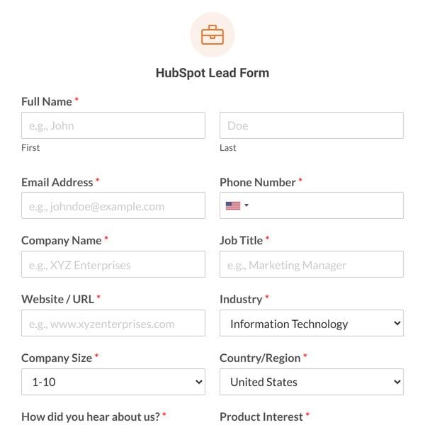 HubSpot Lead Form Template