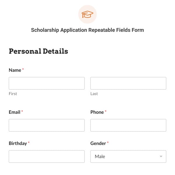 Scholarship Application Repeatable Fields Form Template