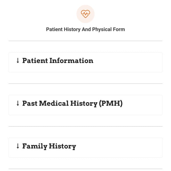Patient History And Physical Form Template