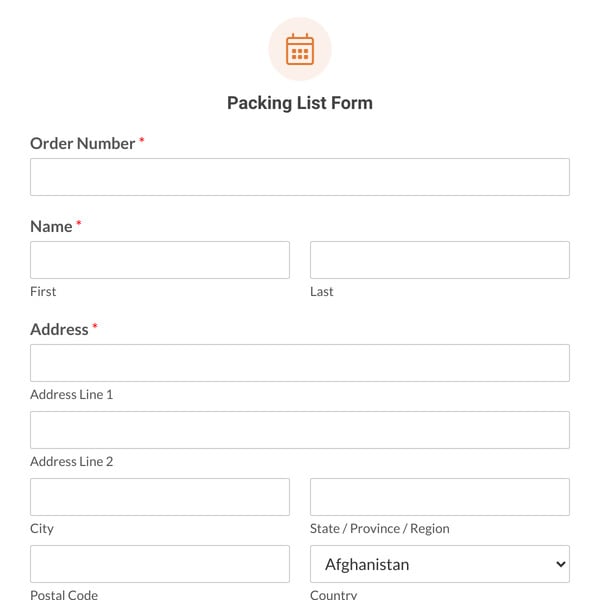 Packing List Form Template