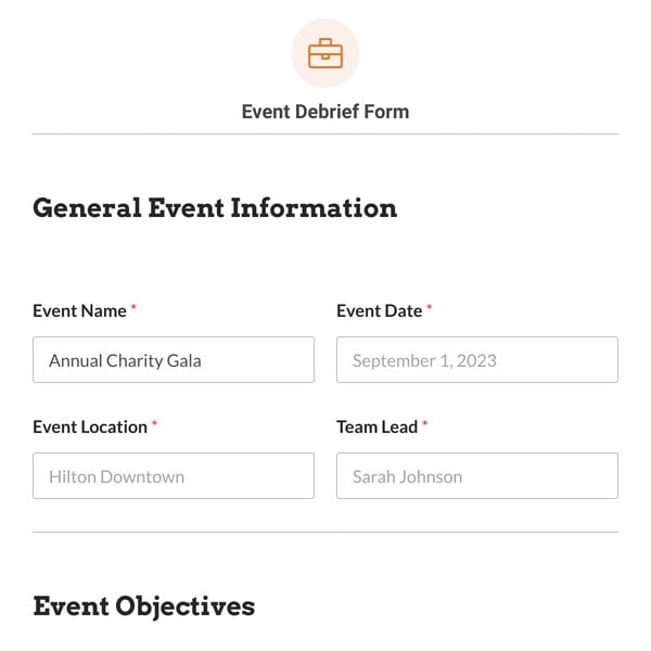 Event Debrief Form Template