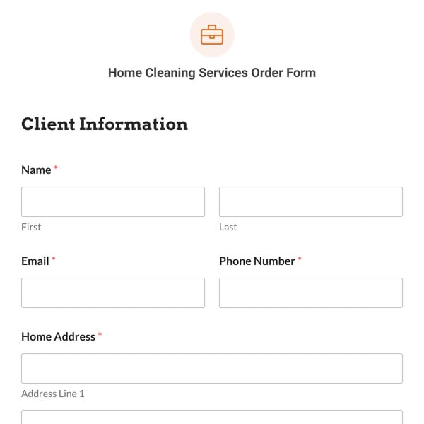 Home Cleaning Services Order Form