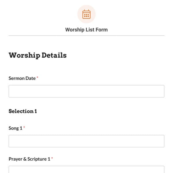 Worship List Form Template