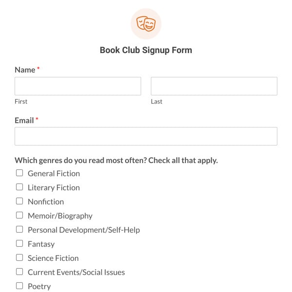 Book Club Signup Form Template