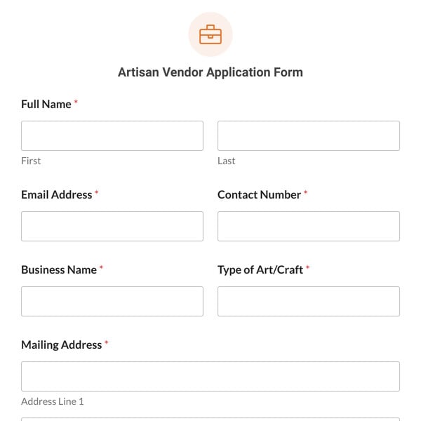 Artisan Vendor Application Form Template