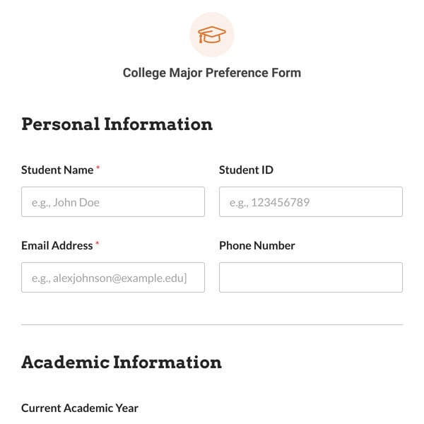 College Major Preference Form Template