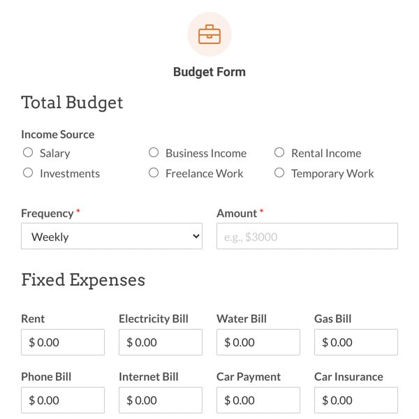 Budget Form Template