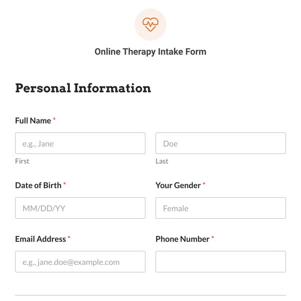 Online Therapy Intake Form Template