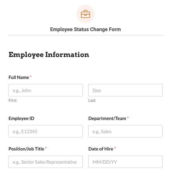 Employee Status Change Form Template