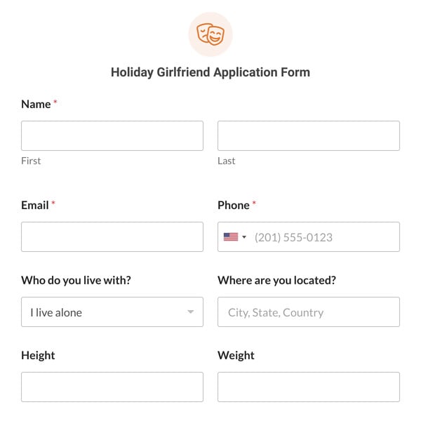 Holiday Girlfriend Application Form Template
